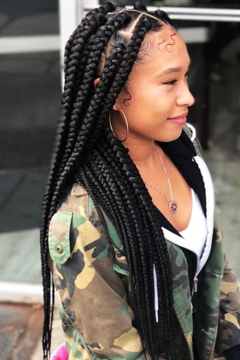 Jumbo braids Bob Box Braids Styles, Big Box Braids, Blonde Box Braids, Short Box Braids, Jumbo Box Braids, Long Box Braids, French Braid Hairstyles, Jumbo Braids, Pelo Afro