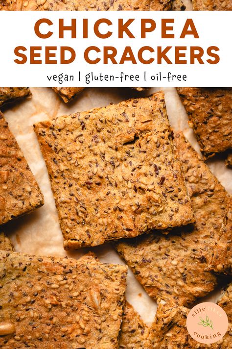 Chickpea Seed Crackers (Vegan, Gluten-Free, Grain-Free) - Ellie Likes Cooking Chickpea Flour Crackers, Chickpea Crisps, Make Chickpea Flour, Gluten Free Cracker Recipe, Seed Crackers Recipe, Chickpea Flour Recipes, Homemade Crackers Recipe, Seed Crackers, Healthy Crackers