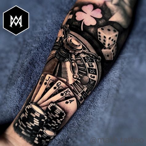 Royal Flush Tattoo Design, Math Tattoo, Poker Tattoo, Tattoo Mafia, Casino Tattoo, Full Hand Tattoo, Koi Tattoo Design, Half Sleeve Tattoos Drawings, Card Tattoo Designs