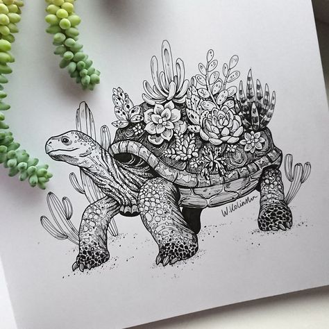 I Create Intricate And Detailed Drawings Of Animals Embedded With Their Natural Habitats Flaura Fauna Drawing, Drawing Series Ideas, Nature Animal Drawing, Drawing Ideas Detailed, Turtle Island Tattoo, Drawing Ideas Nature, Detailed Sketches, Intricate Drawings, Turtle Illustration