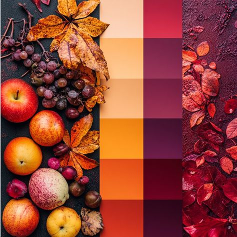 Purple Fall Color Palette, Burgundy Palette Color, Jewel Tone Orange, Auburn Color Palette, Scarlet Color Palette, Colours That Go With Orange, Burgundy Palette Colour Schemes, Autumn Pallet, Halloween Color Pallet Ideas