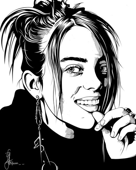 Fanart Billie by fasa Billie Eilish Line Art, Black And White Billie Eilish, Line Art Black And White, Line Art Black, Vector Portrait Illustration, New Hd Pic, Art Vector Illustration, Black And White Line Art, Draw Realistic