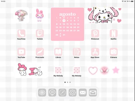 Ipad Homescreen Ideas Kawaii, Ipad Inspo Homescreen Pink, Widget Placement Ideas, My Melody Ipad Wallpaper, Ipad Layout Ideas Pink, My Melody Wallpaper Ipad, Ipad Widgets Aesthetic Pink, Ipad Widget Design, Ipad Homescreen Ideas Pink