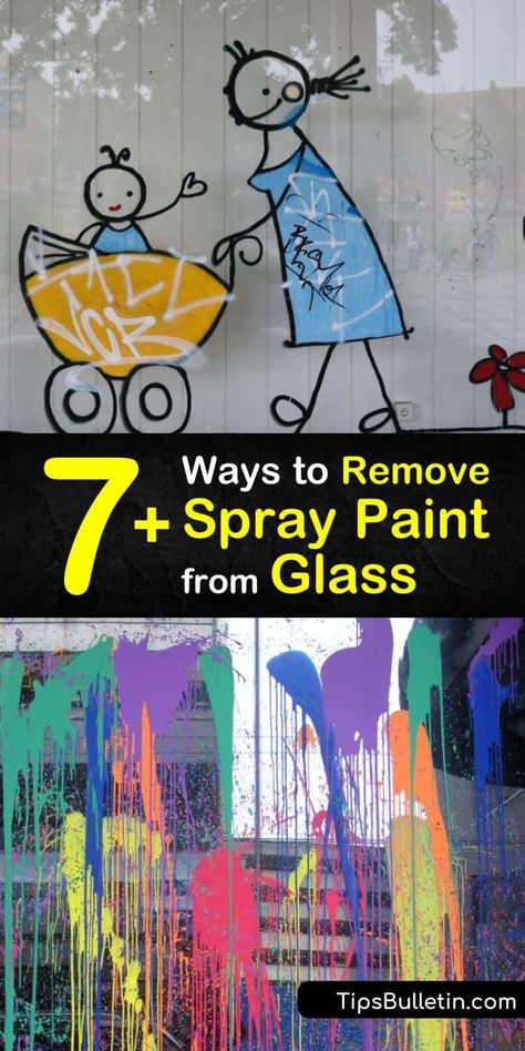 Learn how to use acetone, white vinegar, mineral spirits, and other common household solvents to remove overspray from glass surfaces. All you need is one of these paint remover products, a scraper, and glass cleaner to make the glass shine again. #remove #spray #paint #glass #DIY How To Remove Spray Paint, Spray Paint Remover, Remove Paint From Glass, Glass Spray Paint, Diy Household Cleaners, Remove Paint, Diy Cleaning Solution, Glass Diy, Stained Glass Paint