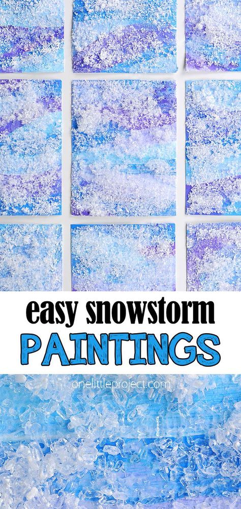 It's SO EASY to make a snowy winter painting using process art! Kids can paint a beautiful sparkling snowstorm using paint and epsom salt. Such a fun winter craft and activity for kids of all ages! Melted Snowman Painting, School Age Activities Daycare, Easy Winter Painting, Process Art Preschool, Winter Classroom Activities, Teacher Crafts, Snow Crafts, Winter Crafts Preschool, January Art