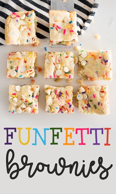 Funfetti Brownies, Funfetti Dessert Recipes, Flavored Brownies, Funfetti Cake Mix Recipes, Cake Mix Brownies, Cooking With Karli, Boxed Cake Mixes Recipes, Funfetti Cookies, Cake Mix Desserts