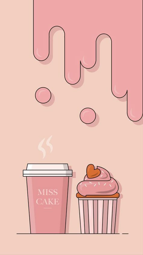 Coffee Quotes Aesthetic, Cupcake Wallpaper, Foodie Wallpapers, Art Cupcakes, Cupcakes Wallpaper, Kawaii Coffee, Wallpers Pink, Cupcake Illustration, Cupcake Pictures