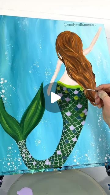 Emily Seilhamer on Instagram: "Mermaid painting for beginners! 🎨🧜#easypainting #beachvibes #tipsandtricks #beginner #acrylicpainting" Painting Mermaids Easy, Easy Mermaid Painting, Mermaid Painting Easy, Mermaid Canvas, Seashell Wall Art, Mermaid Drawings, Mermaid Painting, Mermaid Diy, Painting For Beginners