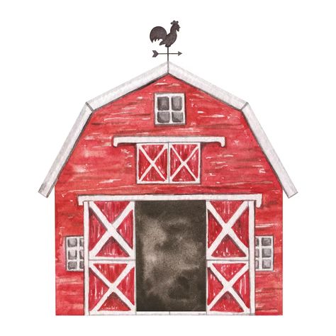 Premium Photo | Farm red barn watercolor painting redwooden barn isolated illustration Barn Watercolor Painting, Barn Drawing, Photo Farm, Barn Parties, Watercolor Red, House On The Rock, House Drawing, Red Barns, Red Barn