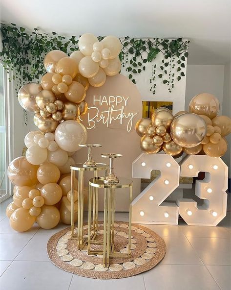 Amazon.com: Birthday Balloon For Women Garland Kit Arch And Gold For Party Decoration Neutral Brown Boho Ivory White Sand Gold : Toys & Games Gold Theme Birthday, Wedding Anniversary Party Decorations, Orange And Hot Pink, Anniversary Party Decorations, 21st Birthday Decorations, Gold Party Decorations, Balloon Kit, Birthday Party Theme Decorations, Gold Birthday Party