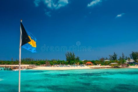 View on the tropical island in Bahamas with the national Bahama flag. Vacation d , #Aff, #island, #Bahamas, #View, #tropical, #national #ad Landscaping Images, Tropical Islands, Bahamas, Vacation Destinations, Wind Turbine, Photo Image, Flag, Pool, Stock Photos