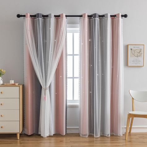 PRICES MAY VARY. Package: Include 2 panels and 2 tiebacks. Per panel measure35’’,42’’ 52" wide. Available length include 48’’,63", 72", 84", 95". 8 silver grommets (1.23" diameter) to elegantly treat your windows, which makes the curtains easy to install. Material: Made of high-quality polyester fabric. The texture is fine and can be hung naturally, adding to the overall taste of the home. It has good heat insulation, regulates the indoor temperature, and protects in winter and summer. the doubl Pink And Grey Bedroom Curtains, Pink And Gray Bedroom For Kids, Pink Gray Black Nursery, Blush And Silver Bedroom, Light Gray And Pink Bedroom, Gray And Pink Bedroom Ideas, Grey And Pink Nursery, Pink Grey Bedroom, Pink And Gray Bedroom