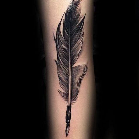 50 Quill Tattoo Designs For Men - Feather Pen Ink Ideas Quill Pen Tattoo, Feather Pen Tattoo, Quill Tattoo, Feather Quill Pen, Quill And Ink, Feather Tattoo Design, Pen Tattoo, Feather Quill, Feather Pen