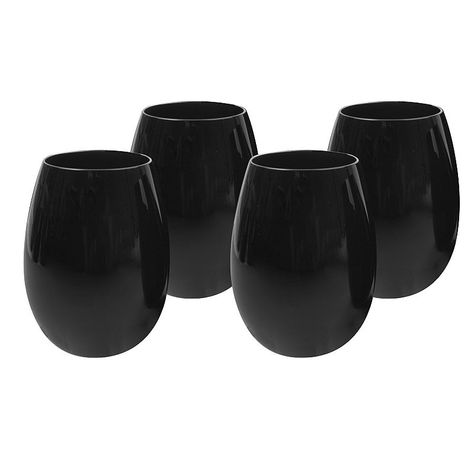 Black Kitchen Accessories, Wine Glass Set, Stemless Wine Glasses, Gothic House, Black Kitchens, Midnight Black, Kitchen Supplies, Joss And Main, Home Decor Kitchen