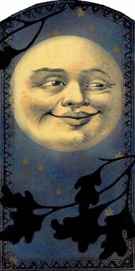 smile Beautiful Moon Art, Vintage Moon Illustration, Vintage Moon Art, Full Moon Drawing, September Moon, Full Moon Art, Drawing Down The Moon, Moon Madness, Moon In The Sky