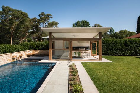 Modern Pool Cabana, Pool Cabana Ideas, Concept Landscape, Clubhouse Pool, Queenslander Homes, Pool Gazebo, Pool Pergola, Modern Pool House, Pool Shed