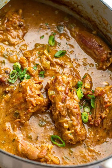 Smothered Turkey Necks - Kenneth Temple Smothered Turkey Necks Crock Pot, Chicken Necks Recipe, Beef Neck Bones Recipe Slow Cooker, Smothered Turkey Necks, Beef Neck Bones Recipe, Cajun Gravy, Kenneth Temple, Turkey Neck Recipe, Pig Feet Recipe