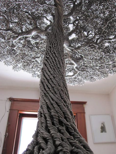 Metal Trees, Painting Shower, Wire Tree Sculpture, Wire Trees, Tree Artwork, Metal Tree Wall Art, Colossal Art, Tree Wall Decor, Paper Tree