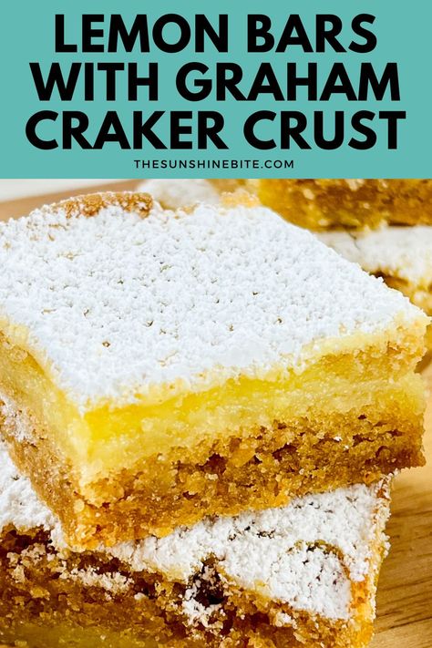 These Lemon Bars with Graham Cracker Crust will brighten your day with their zesty charm! The buttery graham cracker crust has a crunchy base, while the lemon filling has a burst of refreshing flavor. There's simple preparation and minimal ingredients. Lemon And Graham Cracker Dessert, Easy Lemon Bars With Graham Cracker Crust, Graham Cracker Crumb Desserts, Lemon Bars Graham Cracker Crust, Lemon Squares With Graham Cracker Crust, Lemon Bars With Graham Cracker Crust, Recipes With Graham Cracker Crust, Dessert With Graham Crackers, Cream Cheese Lemon Bars