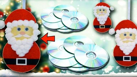 DIY Santa Claus Wall Hanging Using CDs | DIY Joy Projects and Crafts Ideas Crafts With Cds, Recycled Cd Crafts, Old Cd Crafts, Chrismas Crafts, Santa Claus Crafts, Christmas Decora, Christmas Cd, Christmas Craft Ideas, Christmas Decorations Cheap