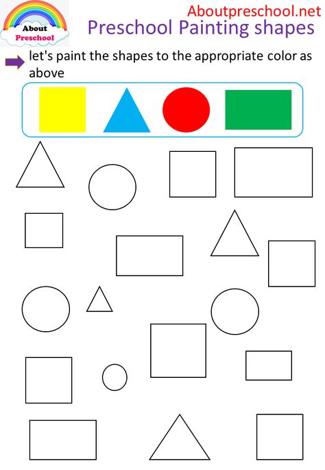 Colors Shapes Preschool, Color Shapes Worksheet, Color Shapes Free Printable, Painting Shapes Preschool, Color And Shape Activities For Preschool, Shapes Coloring Pages Preschool, Coloring Shapes Worksheet, Color The Shapes Worksheet, Triangle Worksheet Preschool