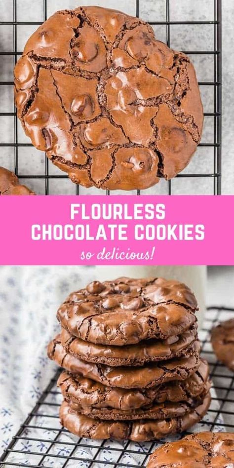 Chocolate Flourless Cookies, Flourless Fudge Cookies, Flourless Dessert Recipes, February Meals, Homemade Cookie Recipe, Flourless Chocolate Brownies, Flourless Chocolate Chip Cookies, Chocolates Cookies, Traditional Baking