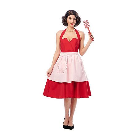 Housewife Costume, Pink Apron, Costume For Women, Cool Costumes, Costumes For Women, Costume Accessories, Halloween Costume, Amazing Women, Red Dress