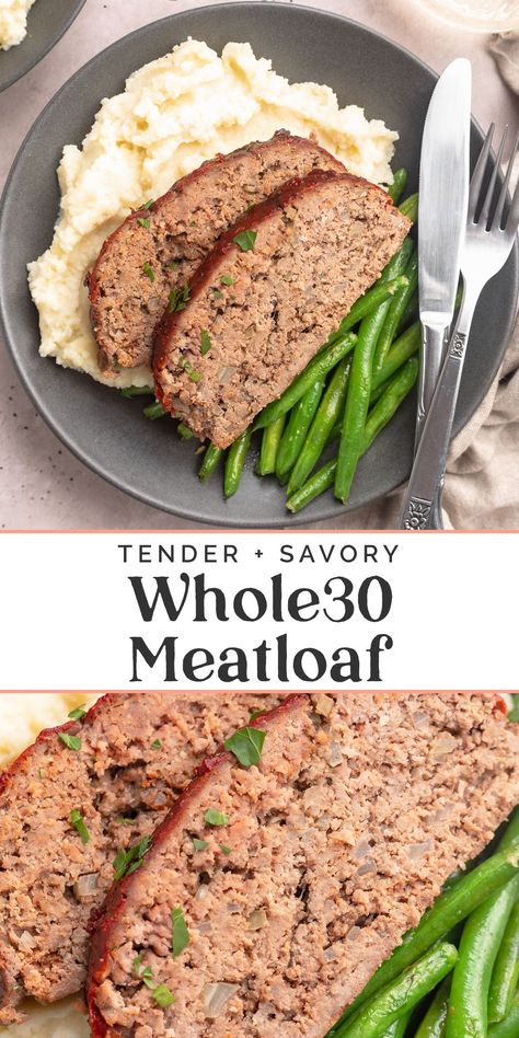 Whole 30 Meatloaf Recipe, Whole 30 Meatloaf, Meatloaf Without Breadcrumbs, Whole30 Meatloaf, Ground Turkey Meatloaf, Beef Meatloaf, Whole 30 Lunch, Whole30 Dinner Recipes, Sugar Free Ketchup