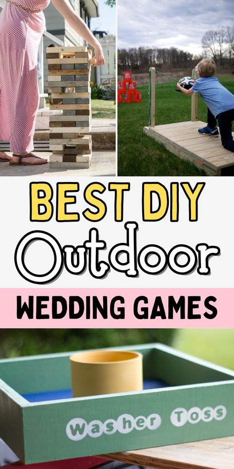 Fun games for an outdoor wedding. Super fun wedding games. How to make your own wedding games. Easy DIY wedding games. Outdoor Wedding Yard Games, Outdoor Games Wedding Reception, Outdoor Wedding Activities, Outdoor Wedding Table Decorations, Yard Games Wedding, Diy Wedding Games, Wedding Yard Games, Fun Wedding Activities, Outdoor Wedding Games