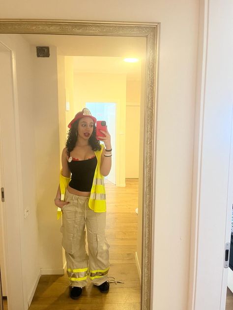 Firefighter costume First Responders Costumes, Fire Fighter Costume Women Diy, Canadian Halloween Costume, Firefighter Halloween Costume College, Firefighter Costume Man, Usa Halloween Costume, Women’s Firefighter Costume, Firefighter Women Costume, Female Firefighter Costume