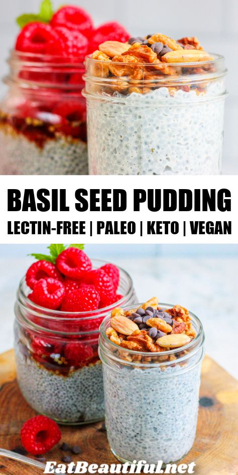 Basil Seed Pudding is a great breakfast, snack or treat that's lectin-free, high in fiber & nutrients, plus delicious and convenient to make. With just 2 basic ingredients! Paleo, Vegan, Keto, Gluten-free, GAPS and more. | Eat Beautiful | basil seeds | basil seed pudding | basil seed recipes | paleo | vegan | keto | gluten free | lectin free | high fiber | #basilseed #pudding #paleo #vegan #keto #lectinfree #highfiber #foods Plant Paradox Recipes, Plant Paradox Diet, Lectin Free Diet, Eat Beautiful, Dr Gundry, Keto Board, Food Resources, Lectin Free, Seed Recipes