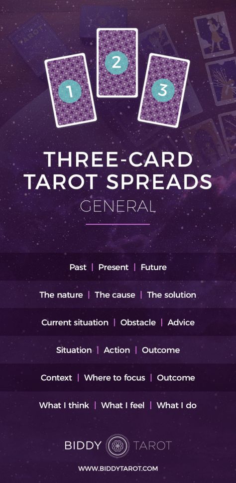 25 Easy Three-Card Tarot Spreads | Biddy Tarot Three Card Tarot Spread, 3 Card Tarot Spread, Spreads Tarot, Read Tarot, Biddy Tarot, Tarot Reading Spreads, Tarot Cards For Beginners, Learning Tarot Cards, Tarot Guide