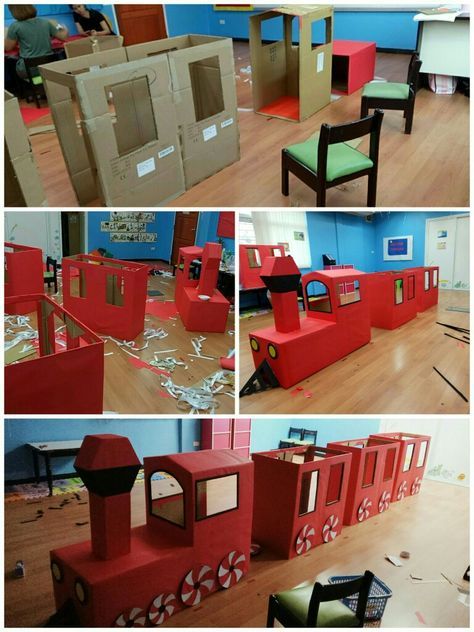 Diy Train Out Of Boxes, Santa Train Diy, Train Made Out Of Cardboard Boxes, Train Out Of Cardboard Boxes, Train Box Diy, Cardboard Box Train Polar Express, Train From Cardboard Boxes, Cardboard Train Diy How To Make, Box Train Diy Cardboard