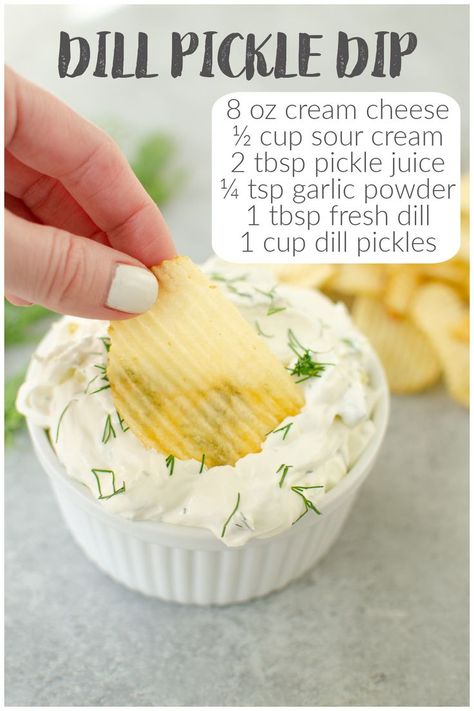 This is THE BEST party dip! So creamy and full of chopped pickles and fresh dill. Dip potato chips or chopped veggies! Dill Pickle Dip Recipe, Pickle Dip Recipe, Dill Pickle Dip, Chopped Veggies, Pickle Dip, Delicious Dips Recipes, Dill Pickles, Dip Recipes Easy, Best Party