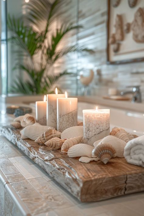 29 coastal theme bathroom decor Ideas Coastal Theme Bathroom, Ocean Bathroom Ideas, Sea Theme Bathroom, Spa Vision, Bathroom Ocean Decor, Ocean Theme Bathroom, Ocean Themed Bathroom Decor, Beach House Decorating Ideas, Beach House Decorating