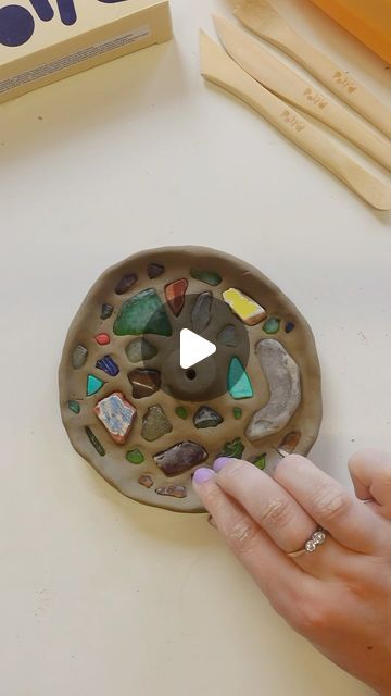 Pott'd on Instagram: "Using sea glass to level up this air dry clay incense holder!🐚🫧🌊🧿🪞🪩  Send this to someone who needs inspo for what to do with their sea glass collection👀🐚  #airdryclay #potteryathome #pottery #diycrafts #craftideas #giftideas #diygifts #clayinspo #oddlysatisfying #satisfying" Dry Clay Incense Holder, Clay Glasses Holder, Air Dry Clay Incense, Incense Holder Clay Diy, Air Dry Clay Incense Holder, Airdryclay Ideas, Diy Incense Holder, Clay Incense Holder, Sea Glass Collection