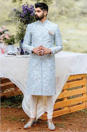 Marriage Dress For Men, Engagement Dress For Groom, Marriage Clothes, India Fashion Men, Indian Wedding Suits Men, Indian Groom Dress, Blue Sherwani, Indian Wedding Clothes For Men, Groom Sherwani