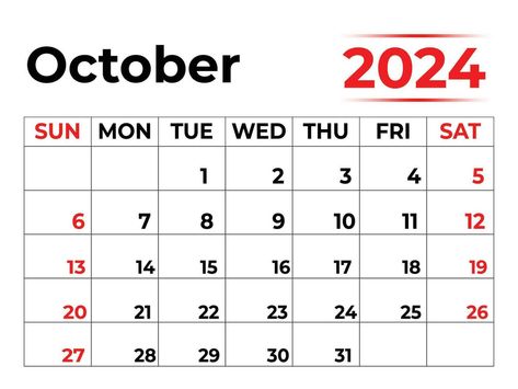 October 2024 monthly calendar with very clean look, week starts from Sunday 2024 Monthly Calendar, Flower Background Design, October Calendar, 10 October, Clean Look, March 2024, Calendar 2024, Letter O, Journal Doodles