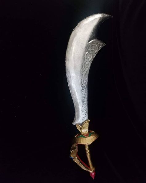 This is the latest version of Urbosa's Scimitar of the Seven from The Legend of Zelda: Breath of the Wild. I added a few details that were missing from previous versions, mostly just a little extra color near the sword throat but the overall effect came out amazing. The hilt was independently modeled and 3D printed, while the blade is EVA foam with raised embellishments.  #Urbosa #propsword #scimitaroftheseven #Urbosacosplay #breathofthewild #legendofzelda #Urbosasword Urbosa Aesthetic, Scimitar Dnd, Zelda Dnd, Dnd Beasts, Dnd Board, Zelda Breath Of The Wild, Legend Of Zelda Breath, Zelda Breath, Breath Of The Wild