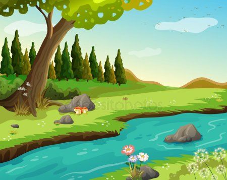 A river at the forest - Stock Vector , #affiliate, #forest, #river, #Vector, #Stock #AD River Bank Drawing, River Drawing, Forest Cartoon, Forest Drawing, Casual Art, Forest Background, Forest Illustration, Safari Jungle, Paint Night