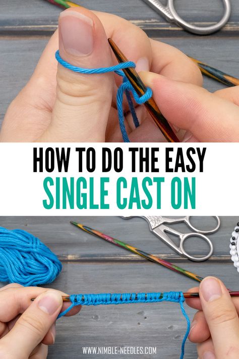 A step by step tutorial on how to do the single cast on. A super easy method to cast on for knitting. Fast, neat and doesn't involve any complicated steps or risks running out of yarn. How To Cast On Crochet, Cast On Stitches Knitting, How To Knit For Beginners Step By Step Tutorials, How To Do Knitting, How To Cast On Stitches For Knitting, Learn How To Knit For Beginners, Knitting Cast On, How To Cast On Knitting, Cast On Knitting Tutorials