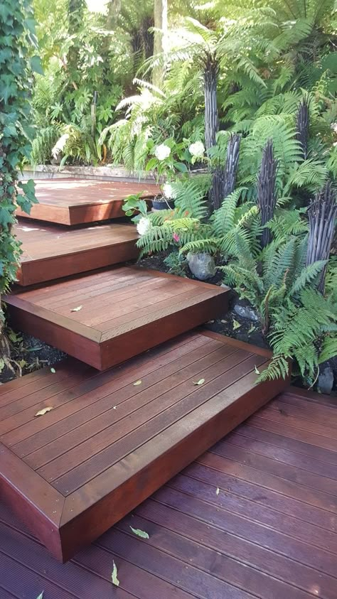 Stair Garden, Landscape Stairs, Landscape Steps, Deck Steps, Stairs Ideas, Sloped Backyard, Garden Stairs, Ipe Wood, Lakeside Living