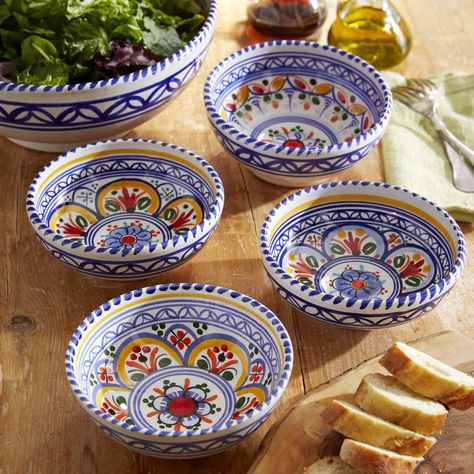 Shop Hand-painted Ceramic Bowls Set of 4 Online | La Tienda Soup Bowls Ceramic, Salad Bowls Ceramic, Spanish Foods, Turkish Pottery, Food Soup, Colorful Bowls, Plates And Bowls Set, Hand Painted Bowls, Ceramic Shop