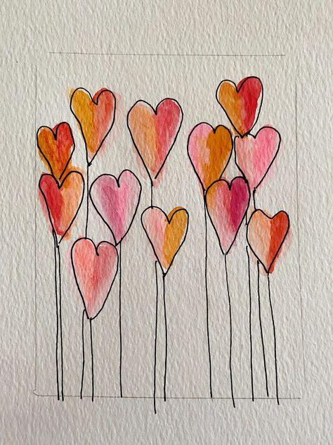 Best Watercolor Paper, Valentine Drawing, Valentines Day Cards Diy, Valentines Day Cards Handmade, Valentines Day Drawing, Valentines Watercolor, Diy Valentines Cards, Diy Watercolor Painting, Cards Art