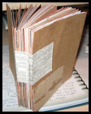 Mixed Media Art Journal - Mixed media art journal I made out of brown paper bags, calendar pages, brown paper and magazine pages. Paper Binding, Mixed Media Art Journal, Media Journal, Binding Tutorial, Buch Design, Journal Making, Smash Books, Bookmaking, Mixed Media Journal