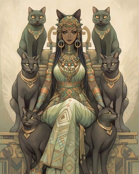 Bast Goddess, Egyptian Cat Tattoos, Egypt Cat, Bastet Goddess, Egyptian Goddess Art, Egypt Concept Art, Egyptian Deity, Ancient Egyptian Gods, Egyptian Symbols