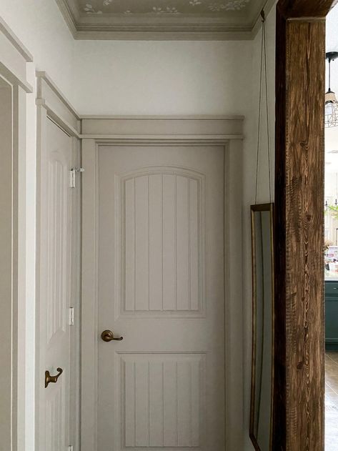 Bedroom Door With Window, Door And Window Trim Ideas, Assessable Beige, Craftsman Door Trim, Bunkhouse Ideas, Window And Door Trim, Doors And Trim, Interior Door Trim, Craftsman Door