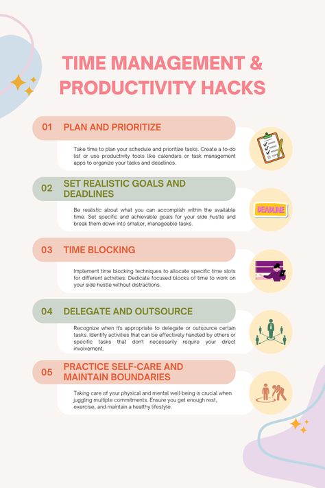 Master the art of time management and boost your productivity while juggling a side hustle. Discover valuable hacks, techniques, and tools to make the most of your time and achieve a healthy work-life balance. #ProductivityHacks #TimeManagement Time Management Worksheet, Time Management Activities, Time Management Techniques, Time Management Tools, Management Books, Time Management Strategies, Time Blocking, Productivity Tools, Creative Lifestyle