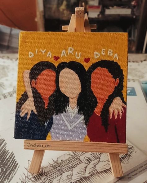 Small Canvas Art For Friends, Sister Love Painting, Canvas Painting For Best Friend Gift Ideas Diy, 3 Best Friend Canvas Painting Bff, Drawings To Gift Best Friend, Paintings For Best Friends Gift, Painting Ideas To Give To Best Friend, Mini Canvas For Best Friend, Birthday Painting Ideas On Canvas For Sister