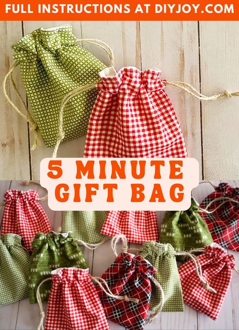 5 Minute Gift Bag | Sewing Project Idea Fabric Christmas Bags, Erica Arndt, Gift Bag Tutorial, Christmas Present Bags, Quilted Christmas Gifts, Bracelet Knot, Sewing Christmas Gifts, Diy Joy, Sewing And Quilting